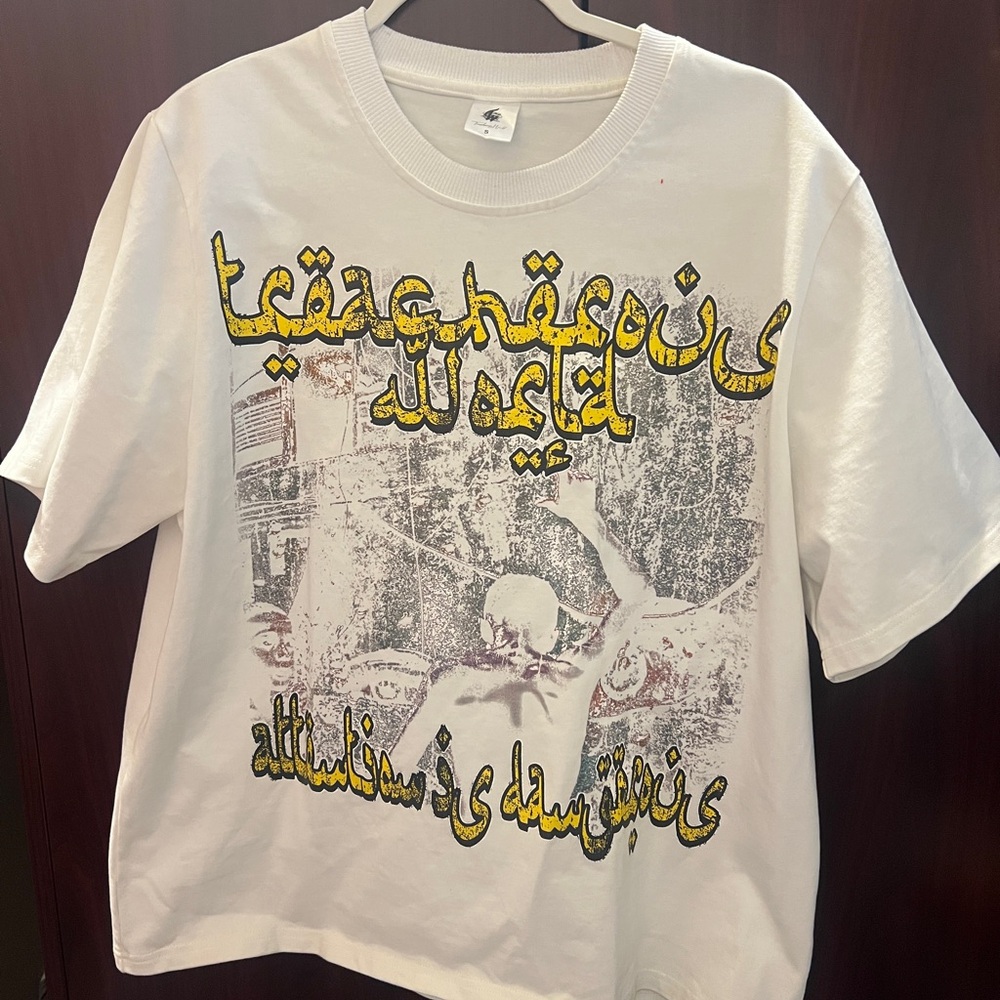 Graphic White T-Shirt with Yellow Accents